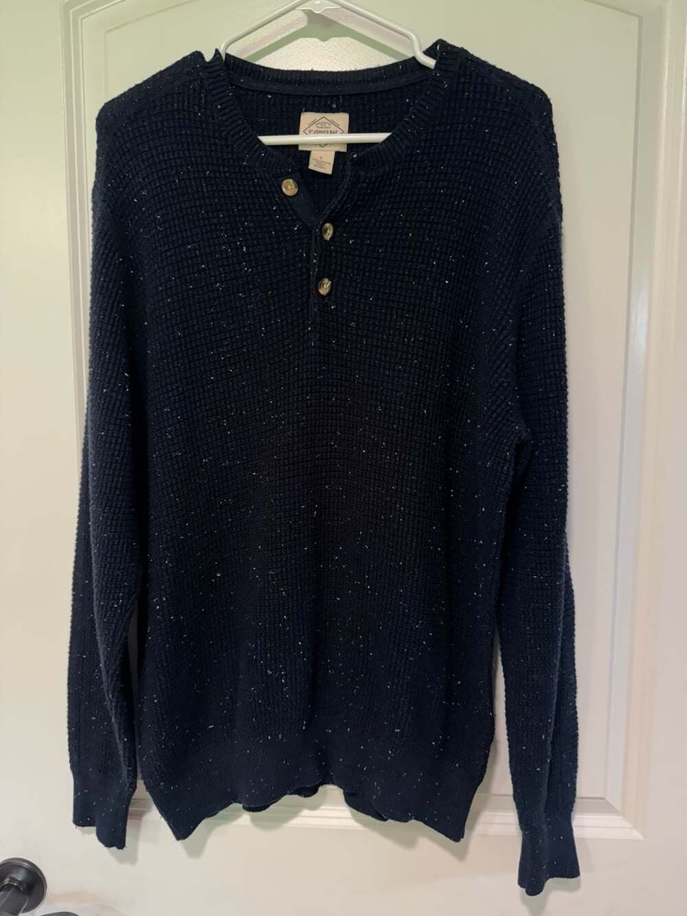 Navy Speckled Henley Sweater Grandpa Core Coastal Preppy Old Money Men’s L